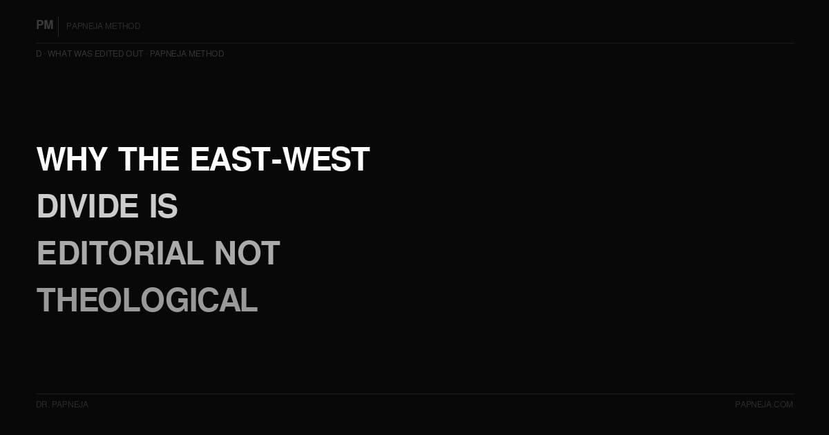 D06. Why does the divide between Eastern and Western spirituality appear theological when it is actually editorial?