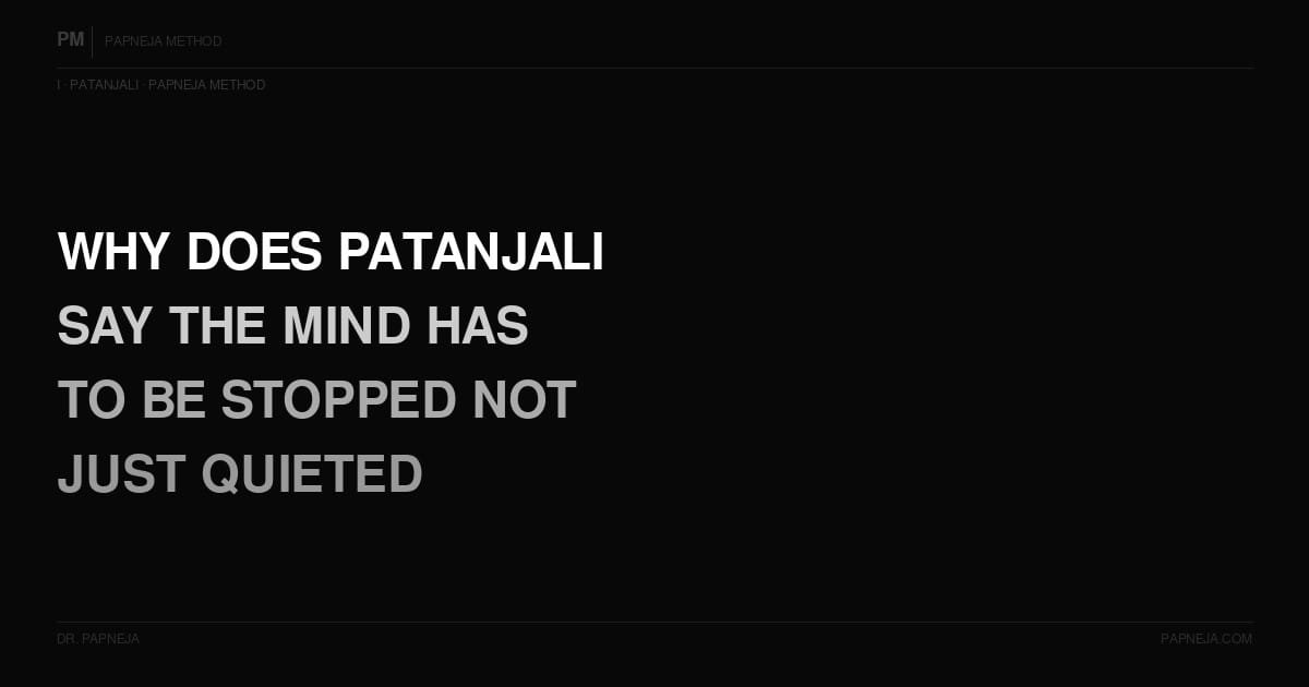 I14. Why does Patanjali say the mind has to be stopped — not just quieted? The short answer: Because quieting is a matter of degree — the fluctuations reduce, the agitation settles, the noise decreases. Stopping is a different category — the fluctuations cease entirely and what remains is not a quieter version of the oscillating mind but the consciousness that was always present underneath the oscillation. One is improvement. The other is revelation. The framework: The distinction between quieting and stopping is the difference between working with the Chitta and transcending it. Every technique that reduces the Chitta Vritti — every relaxation practice, every mindfulness technique, every form of stress management — is producing a quieter mind. Quieter is genuinely better than louder. But quieter is not the same as stopped. When the mind is quieter, the consciousness becomes more accessible. The noise level has reduced and the signal beneath the noise becomes audible. This is Vikshipta — the oscillating mind that touches the consciousness briefly before the oscillation resumes. The practitioner in Vikshipta experiences genuine glimpses. They are real. They are also interrupted. When the mind stops — in Ekagra and Niruddha — the consciousness is not more audible. It is directly present. The distinction between perceiving the consciousness and being the consciousness has dissolved. The practitioner is not hearing the signal more clearly. They are the signal. This is the difference that the word Nirodha — cessation, stopping — is pointing at. Most modern meditation instruction teaches quieting. The practitioner sits, reduces the activity of the mind, accesses a calmer state, and calls this meditation. This is Dharana at best — the training toward the gathering that will eventually produce the stopping. But the stopping itself requires something more than quieting through effort. It requires the object that produces complete absorption — the Sound Current — or the exhaustion of the ego's capacity to maintain the distinction between itself and the consciousness. Patanjali's word Nirodha is a strong word. It does not mean reduce. It does not mean calm. It means arrest, stop, cease. The Chitta Vritti Nirodha is the complete cessation of the fluctuations — not their reduction to a manageable level but their complete stopping in the absorption of Samadhi. From that stopping, the Seer abides in its own nature. Not perceiving its own nature — abiding in it. The difference is the entire distance between the modern meditation industry's product and what Patanjali was describing. The turn: Practice toward quieting — it is the direction. Understand that stopping is the destination — it is a different category of event, not just more of the same. The practice that produces stopping is not more of what produces quieting. It is the specific encounter with the Sound Current that outcompetes the fluctuations completely and produces the natural cessation that effort alone cannot achieve.